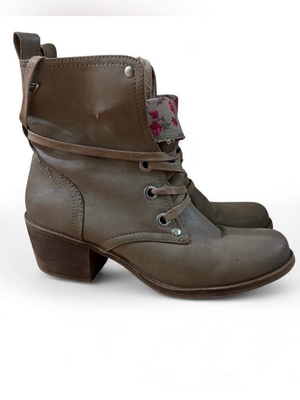 Limited Too Taupe Lace-Up Ankle Booties with Floral Tongue